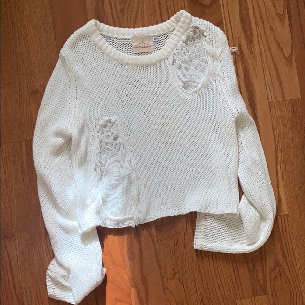 LF cropped sweater with lace embroidery